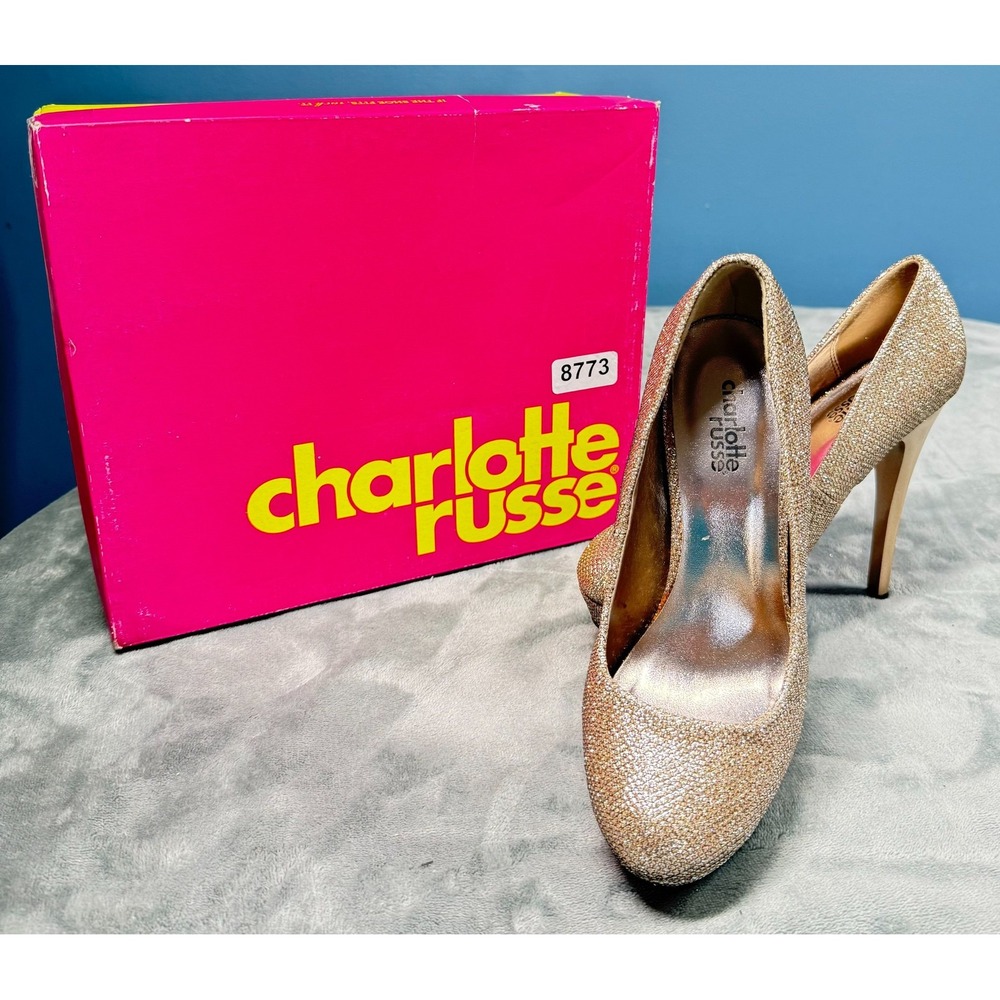 Charlotte Russe Sin-01 Womens 6 Champagne Glitter Platform Pump Heels
